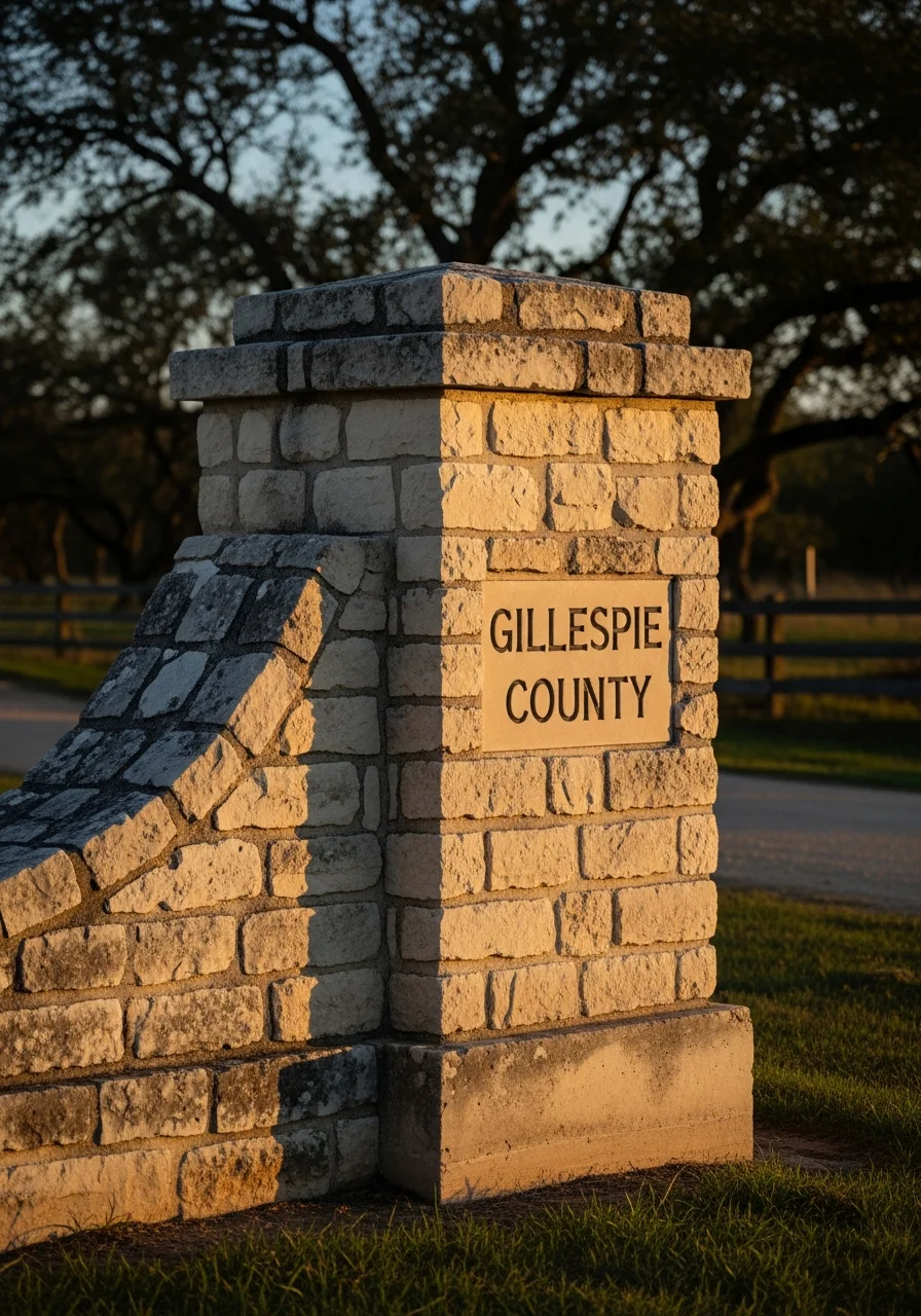 Portrait-style photo of a Gillespie County property entrance showing historic architectural details and local stone construction.