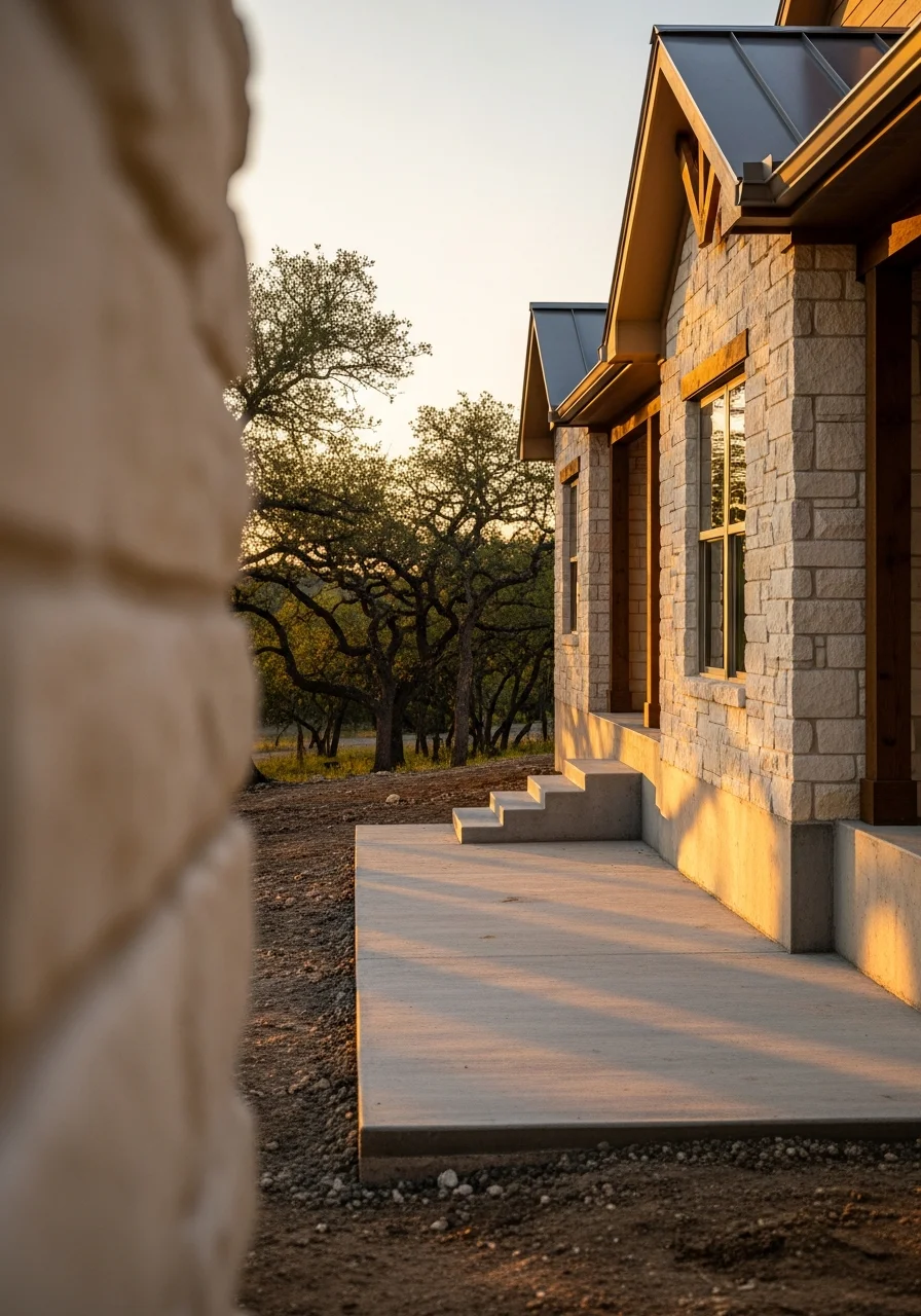 Portrait-style image of a Kerr County property showing residential details, native stone work, and Hill Country architectural character.